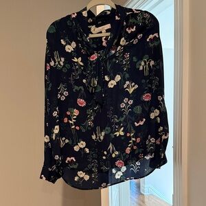 LOFT Navy Floral Blouse